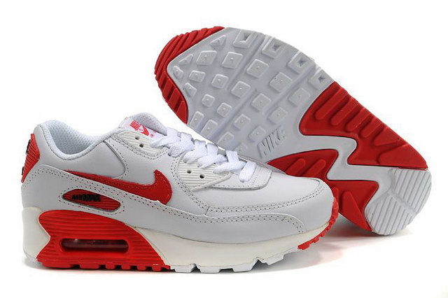 Nike Air Max 90 Leather White Red Shoes